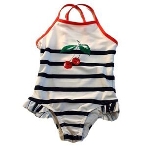 BABY GAP 1-pc Swimsuit Stripes Ruffles and Cherries size 2T